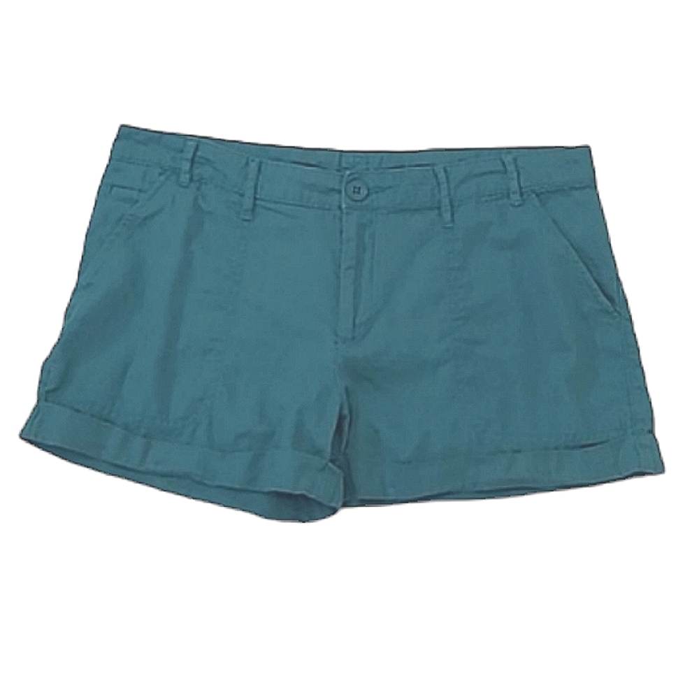 GAP Linen Short Shorts Mid Waist Rise Turquoise Rolled Hem Pockets Zipper Boho